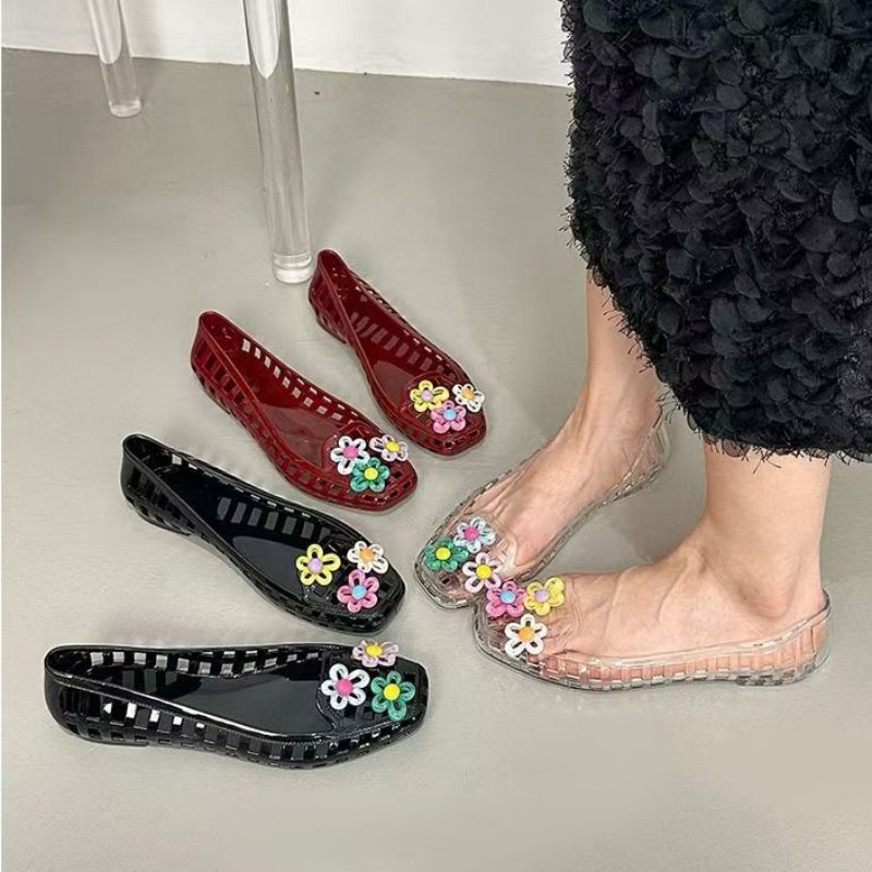 Women Fashion Store - 中空かわいいドーパミンシューズシックな手作りフラワーゼリーシューズ靴バックル穴靴 DIY 靴アクセサリージュエリーバレエシューズ