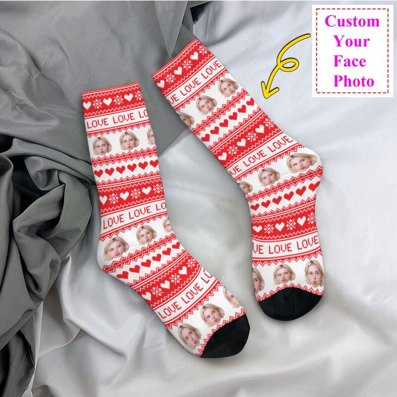 Women'S Fashion Socks - クリスマスパーソナライズされたカスタム顔写真ドレスソックスメンズレディース暖かいファッションクルーソックス