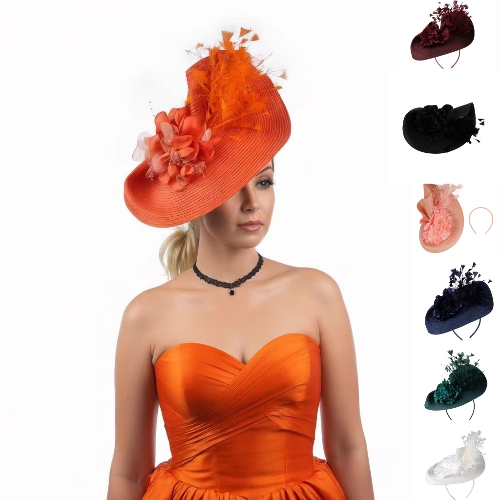 Women'S Fashion Kentucky Derby - 2026誇張されたストローフェザーファシネーターハットティーパーティーケンタッキーハット女性用ファシネーターダービーピルボックスハットカクテルウェディングハット用