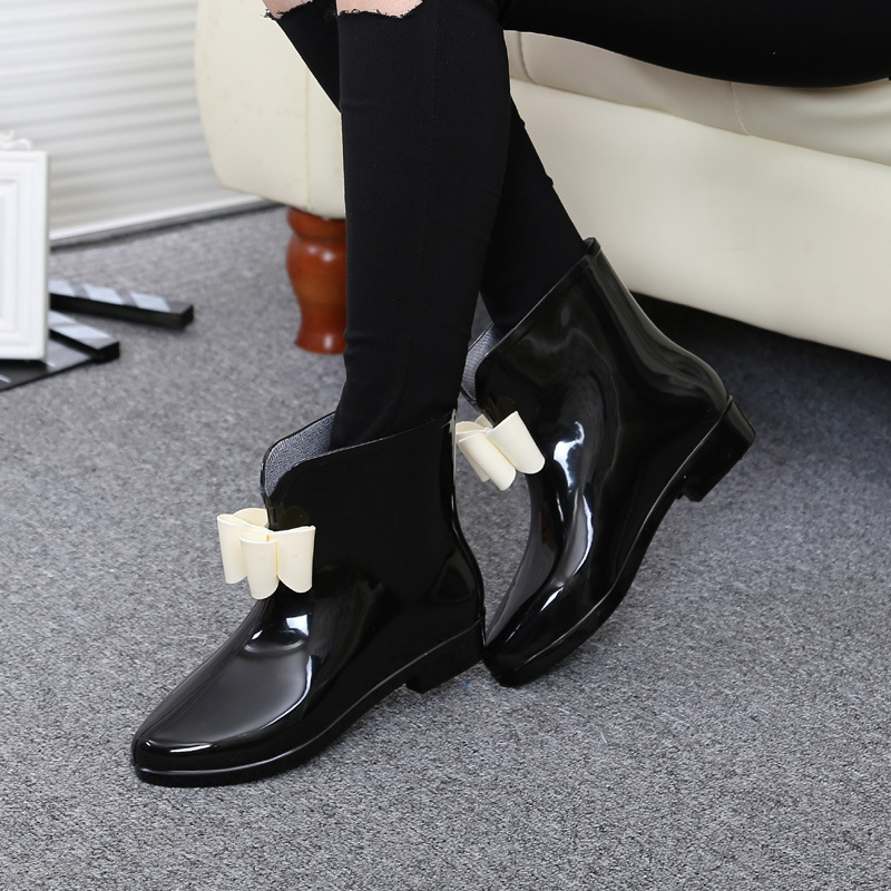Women'S Fashion Rain Boots - 女性用蝶ネクタイ付きブーツ,足首までの長さのレインボーブーツ,防水性と耐久性,yyj103