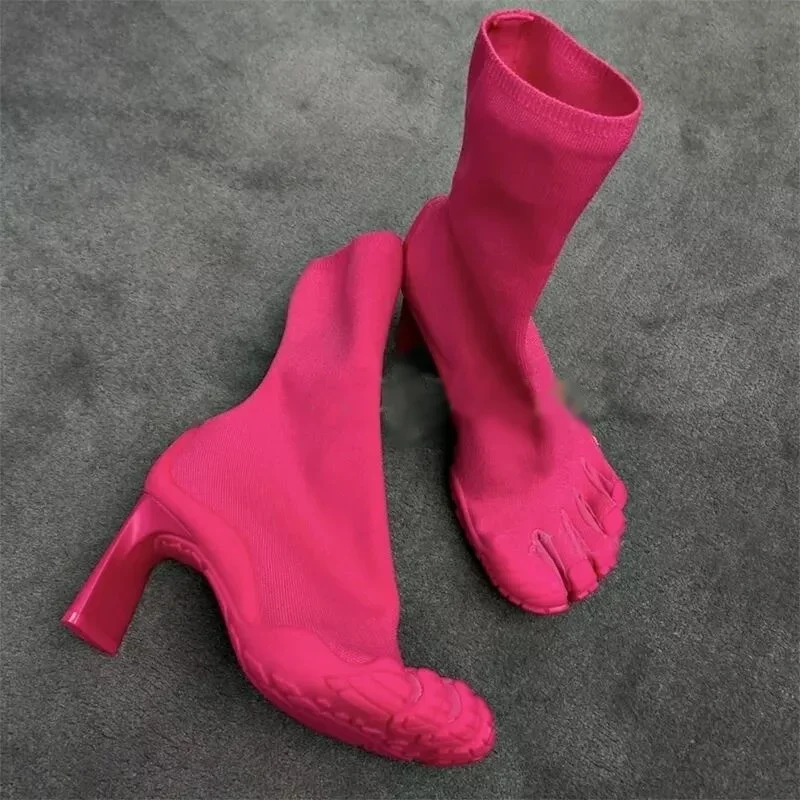Women'S Fashion Socks - 5本指ファッション小説女性用ブーツ黒/ピンク/白ハイヒールアンクルブーツ2026新作伸縮性メッシュ生地高級ソックスブーツ