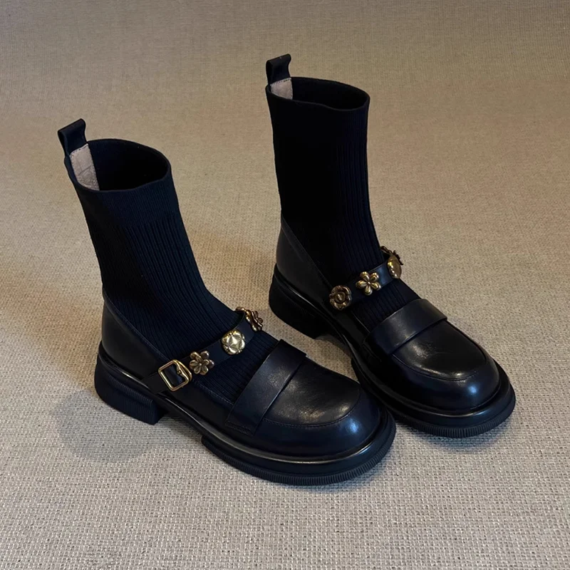 Women'S Fashion Socks - フラワーレディースアンクルブーツフラットデザイナーニットシューズ2025ファッションゴシックブーツ新作ウォーキングウィンターショートソックムヘールボタス