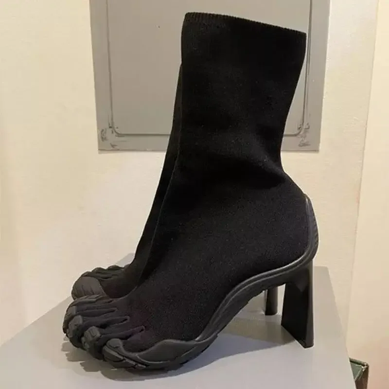 Women'S Fashion Socks - 五本指トゥファッションノベルティレディースブーツ ブラック/ピンク/ホワイト ハイヒールアンクルブーツ 2026年新作 伸縮性メッシュ生地 高級ソックスブーツ