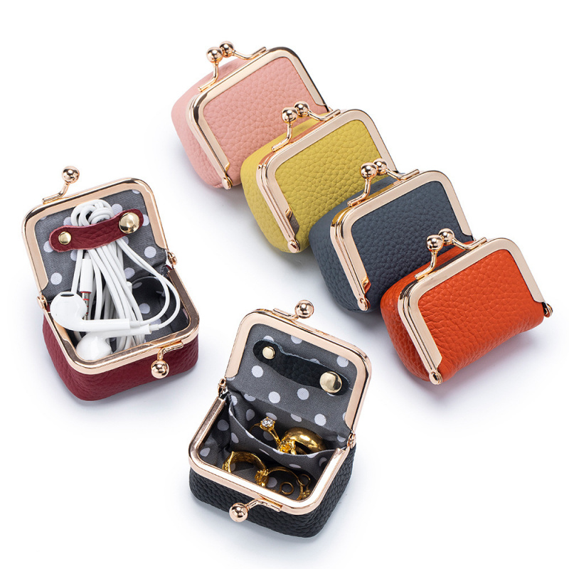 Coin Purse Women - ミニレザーコインケース – ゴールドクラスプ付き、女性用の小さなジュエリーやイヤホン用ポーチ、普段使いに最適なキュートでカラフルな財布