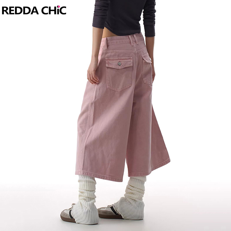 Denim Shorts Women - REDDACHiC ピンクカーゴジーンズショートパンツ女性夏ジョーツかわいいストレートワイドレッグローウエストソリッドカジュアルバミューダパンツ日常着