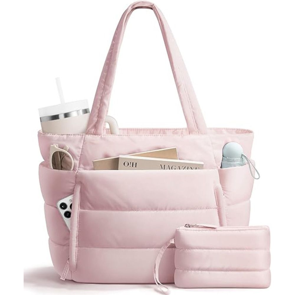 Coin Purse Women - 大容量パファートートバッグ 女性用 多ポケット コインケース付き 通勤バッグ 軽量