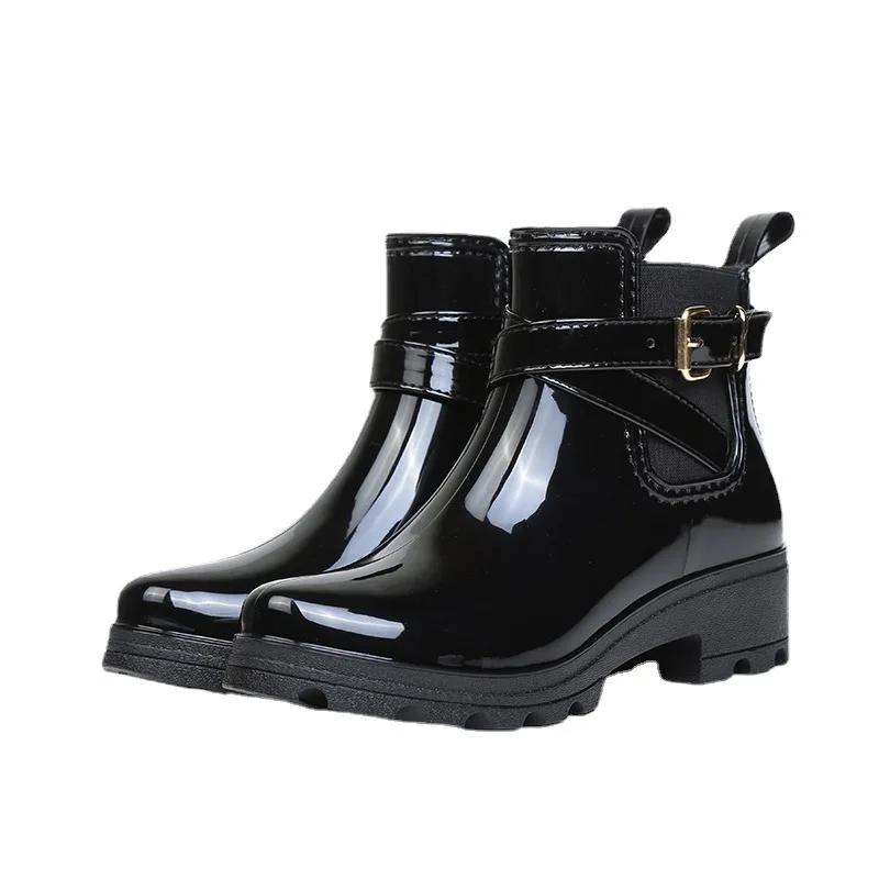 Women'S Fashion Rain Boots - 女性の靴ファッション防水レインシューズ女性レザーアンクルブーツゴムウォーキングシューズ屋外レインブーツ Zapatos De Mujer