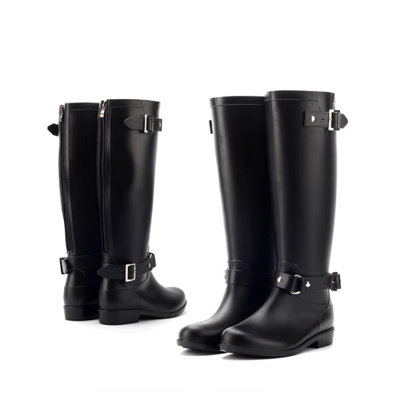Women'S Fashion Rain Boots - 女性用ゴム長靴防水作業ファッションバックジッパーラウンドトゥハイレインブーツ女性ウォーターシューズ
