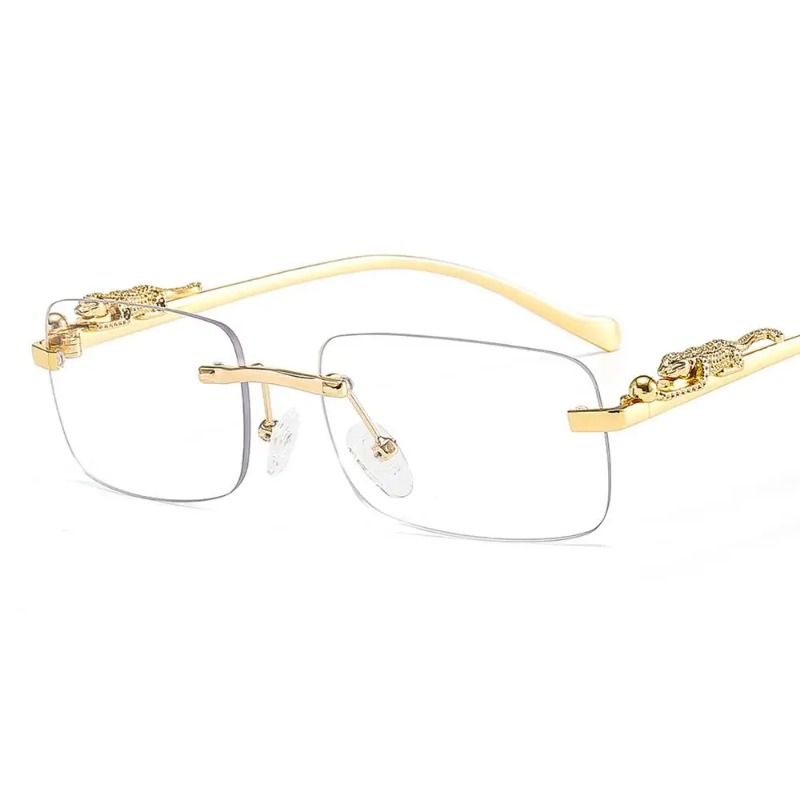Women'S Fashion Reading Glasses - リムレススクエアサングラス女性男性高級ブランドデザイナー人気旅行運転メタルヒョウヘッドサングラスシェードアイウェア