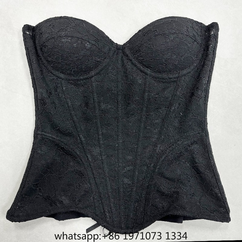 Corset Top Boned - 女性用レースコルセットビスチェオーバーバスト高級ボディースウェディング用スチールボーン入りストラップレスレースアップチューブトップウエストトレーナーイブニングパーティー用
