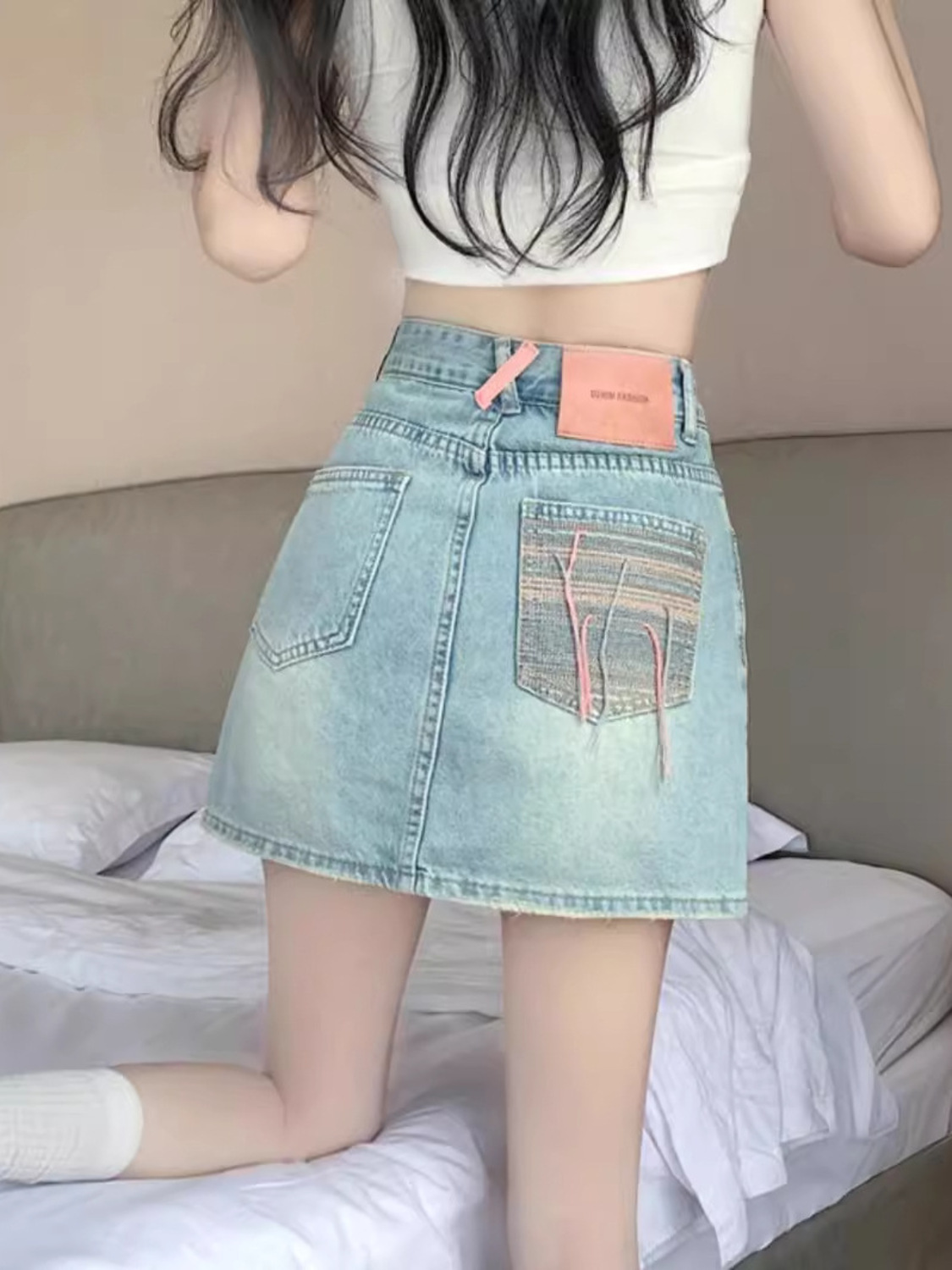 レディースヴィンテージウォッシュドデニムスコート、ハイウエス - Denim Shorts Women のレビューと価格