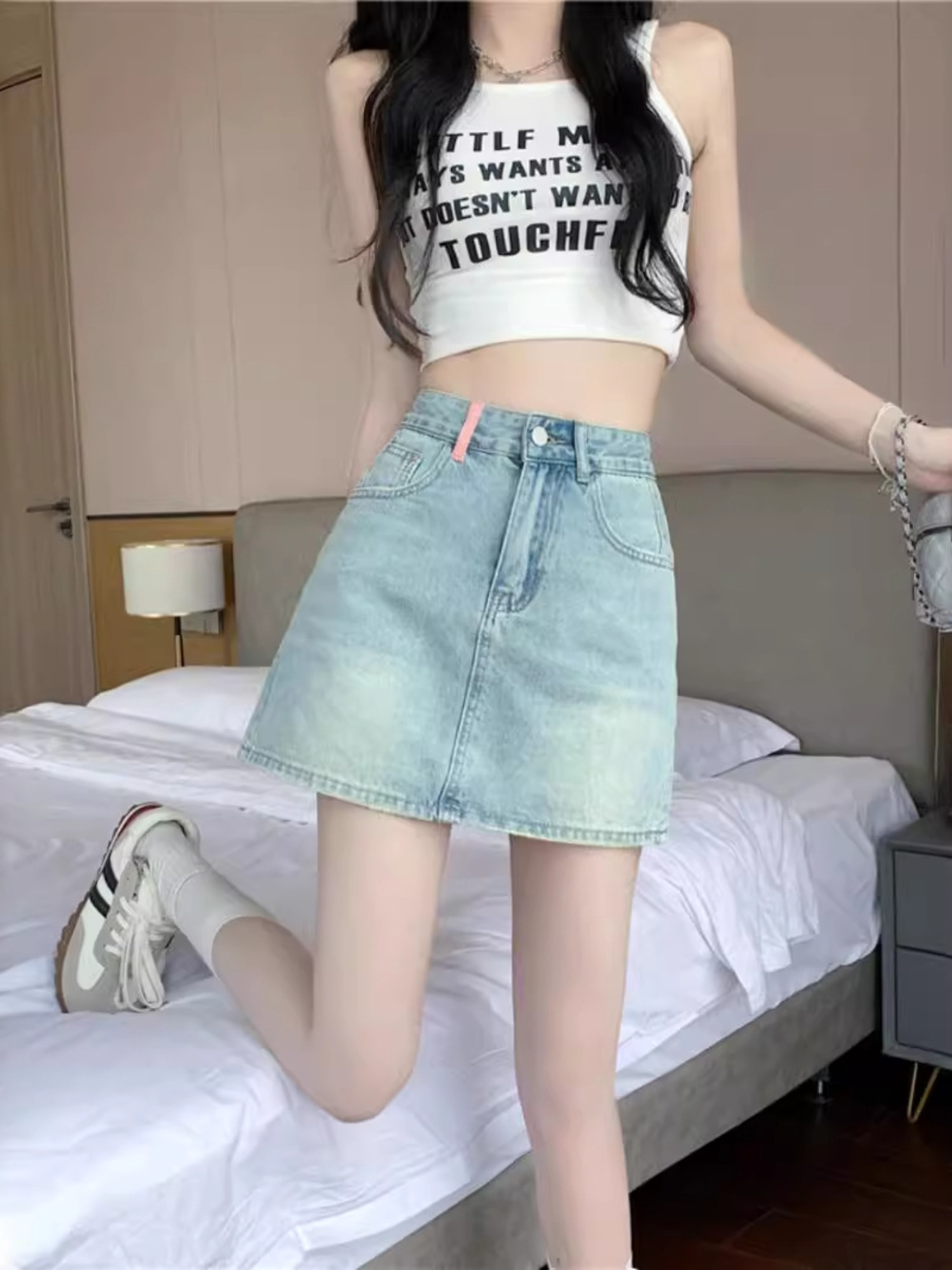 レディースヴィンテージウォッシュドデニムスコート、ハイウエス - Denim Shorts Women のレビューと価格