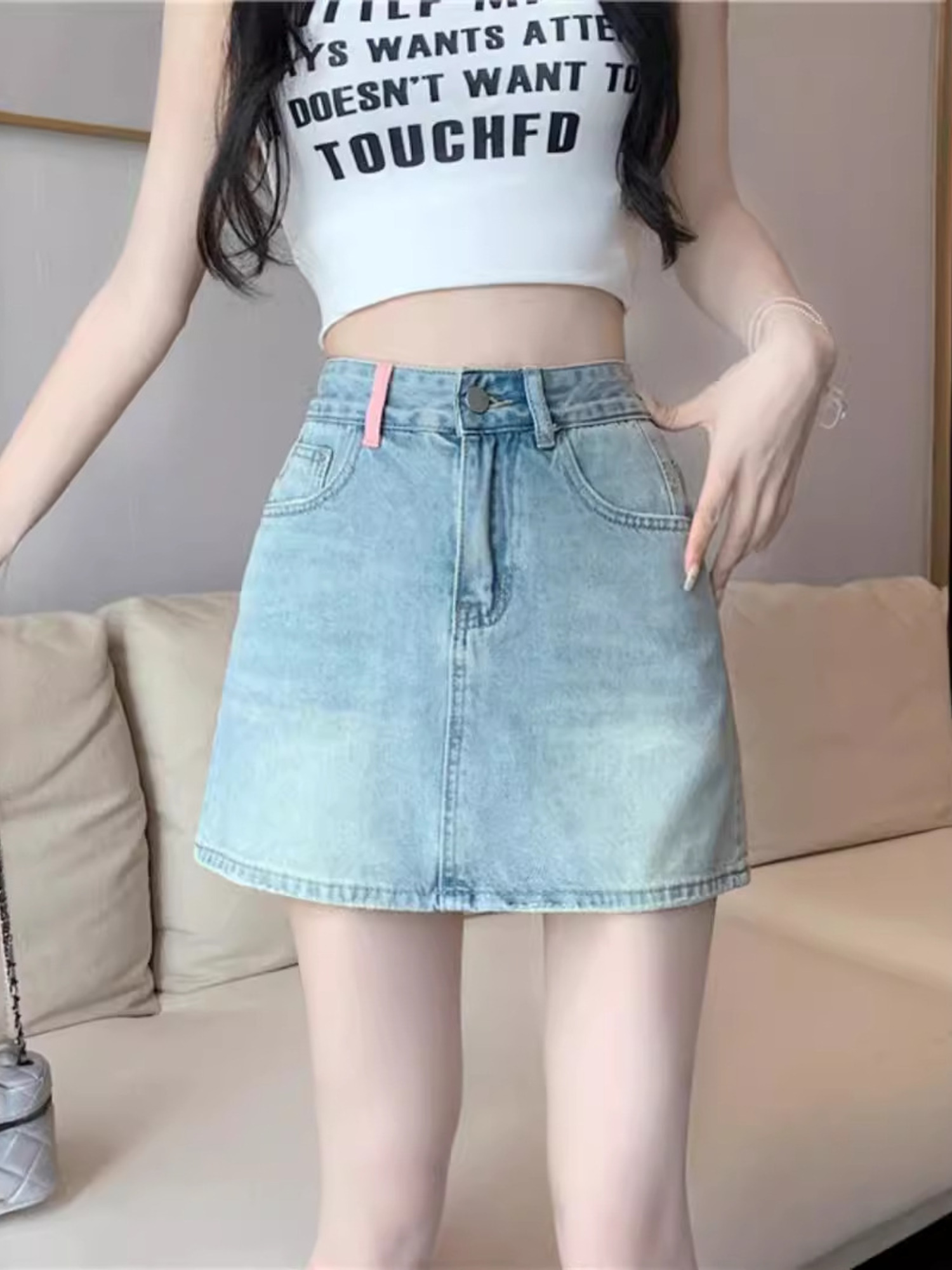 レディースヴィンテージウォッシュドデニムスコート、ハイウエス - Denim Shorts Women のレビューと価格