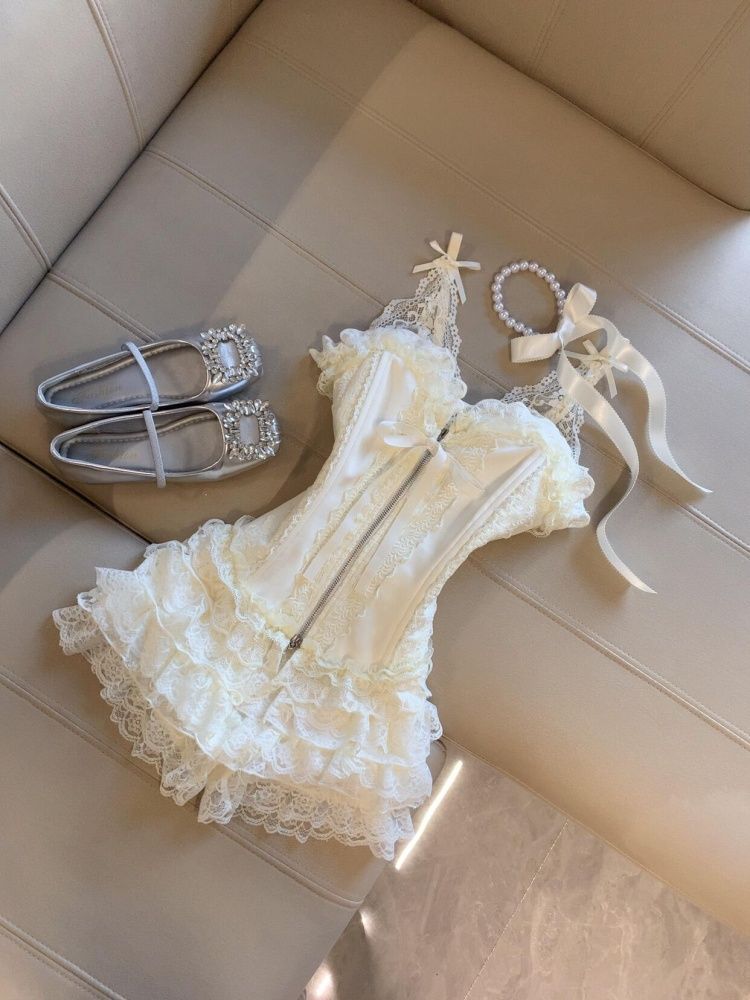 キュートな欲望レースビスチェトップハイウエストミニケーキスカ - Corset Top Boned のレビューと価格