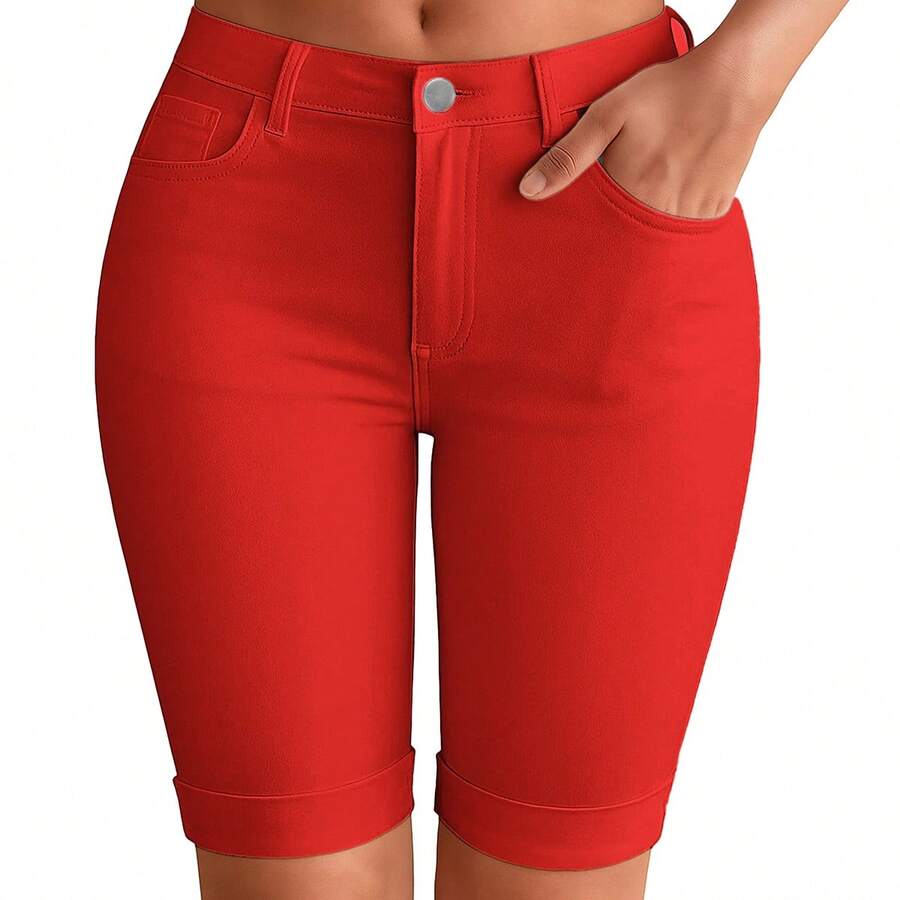 レディース ウォッシュド ストレッチ スキニー サイクリング - Denim Shorts Women のレビューと価格