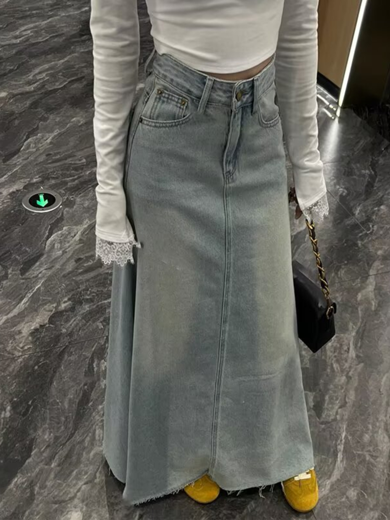 レディース ハイウエスト プリーツ デニム スコート 内蔵シ - Denim Shorts Women のレビューと価格