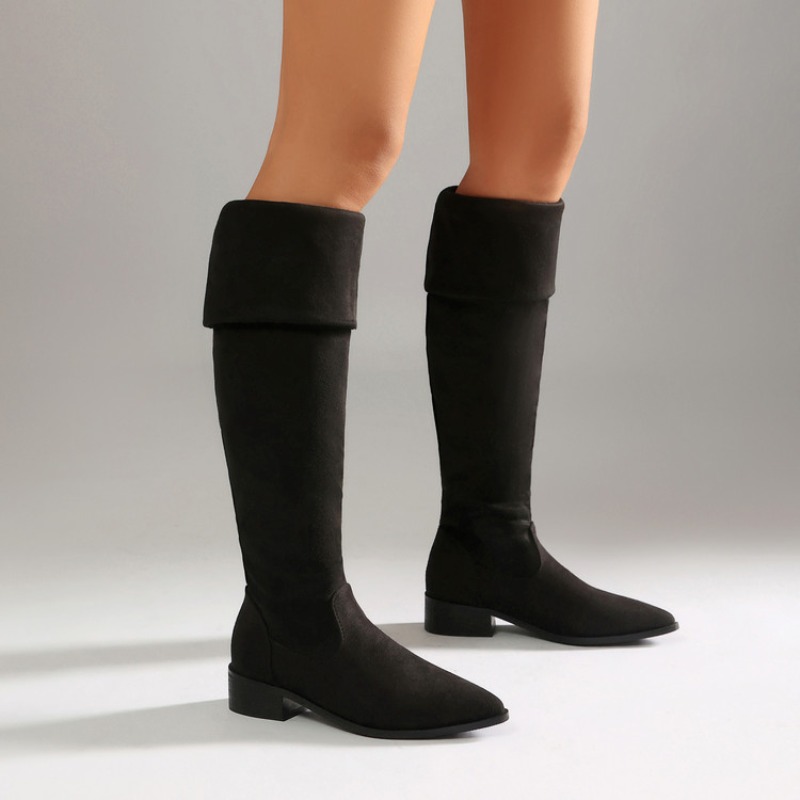 ファッション黒厚いハイヒールオーバーザニーブーツ女性フロック - Women Fashion Over 40 のレビューと価格