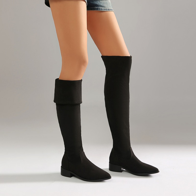 ファッション黒厚いハイヒールオーバーザニーブーツ女性フロック - Women Fashion Over 40 のレビューと価格