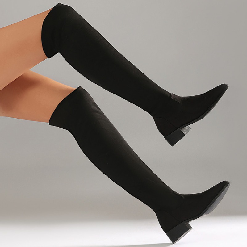 ファッション黒厚いハイヒールオーバーザニーブーツ女性フロック - Women Fashion Over 40 のレビューと価格
