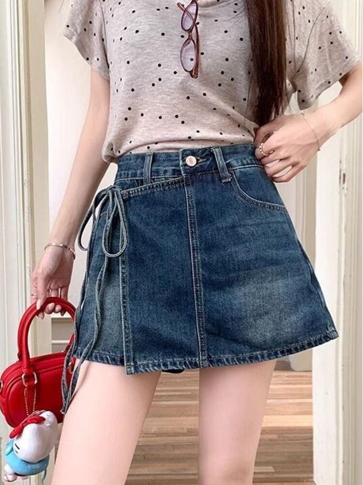 レディース ハイウエスト デニムスコート ライトブルーウォッ - Denim Shorts Women のレビューと価格