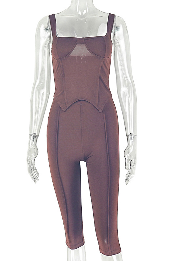 ベイプリンセクシーなブラウンのツーピースセット、女性用スリム - Corset Top Boned のレビューと価格