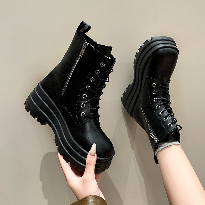 秋冬新サイドジッププラットフォームシングルブーツレディースフ - Women'S Fashion Socks のレビューと価格