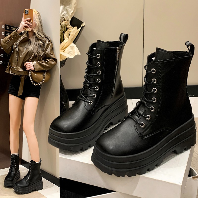 秋冬新サイドジッププラットフォームシングルブーツレディースフ - Women'S Fashion Socks のレビューと価格