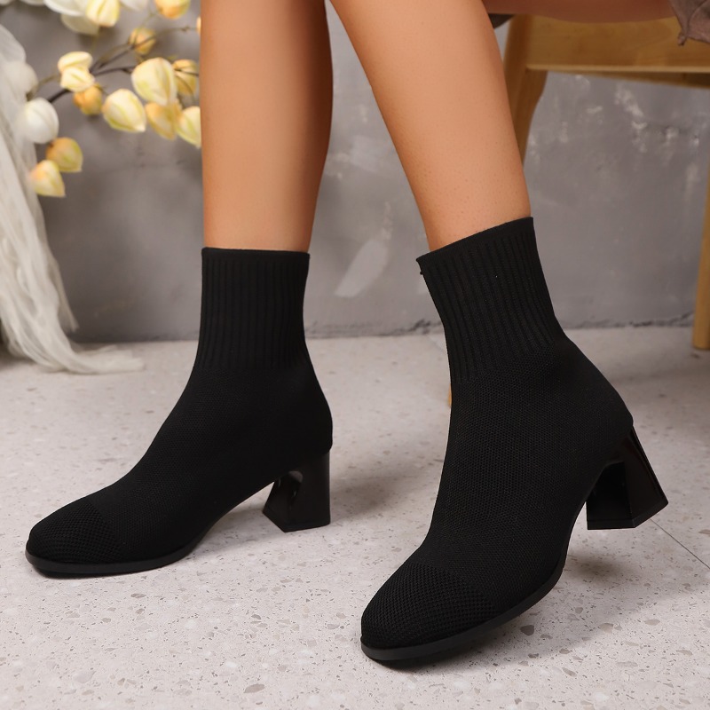 女性のアンクルブーツニットヒールハイヒール春秋と冬モデルベー - Women'S Fashion Socks のレビューと価格