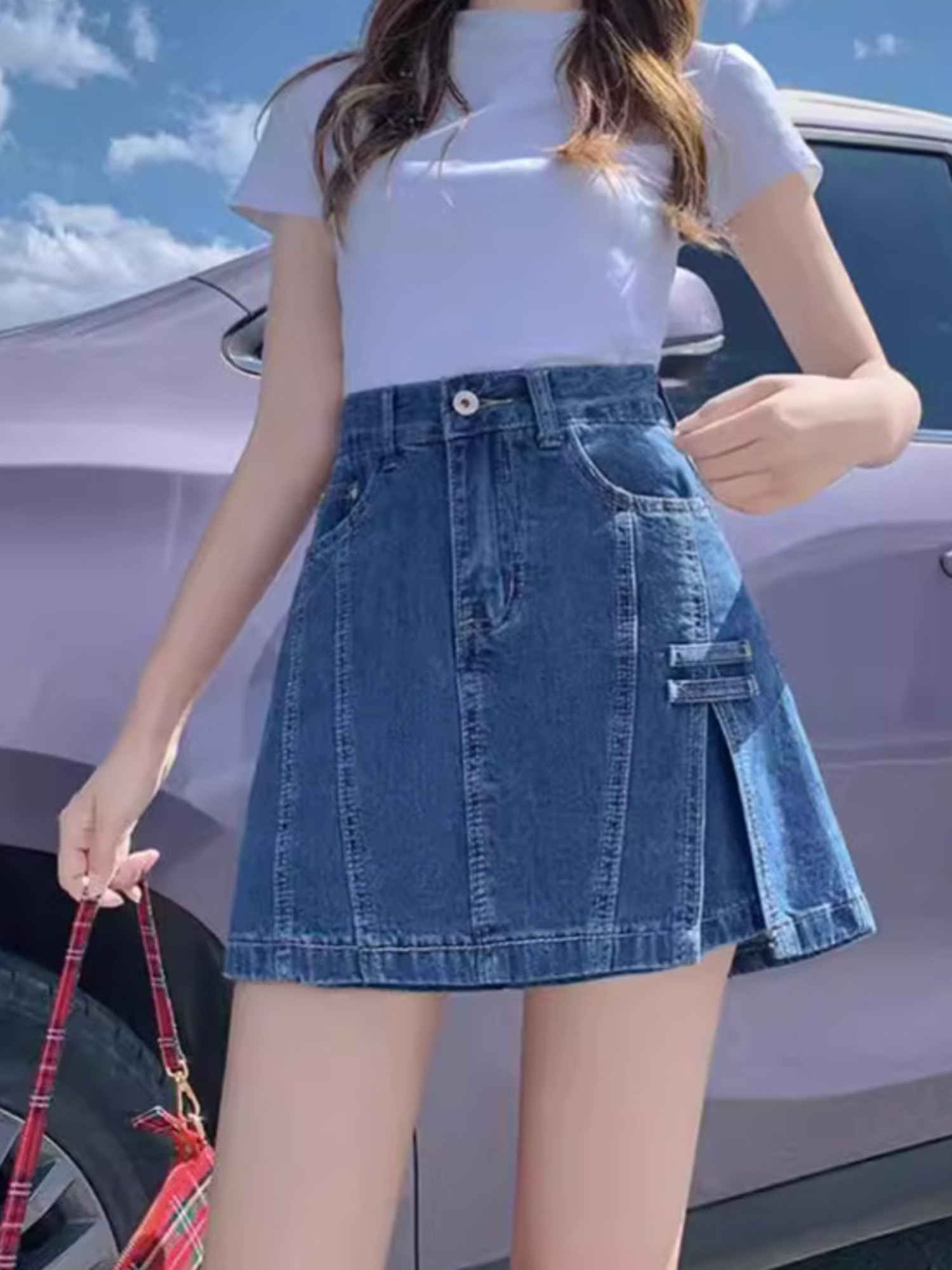 レディース ヴィンテージ ウォッシュド デニム スコート ハ - Denim Shorts Women のレビューと価格