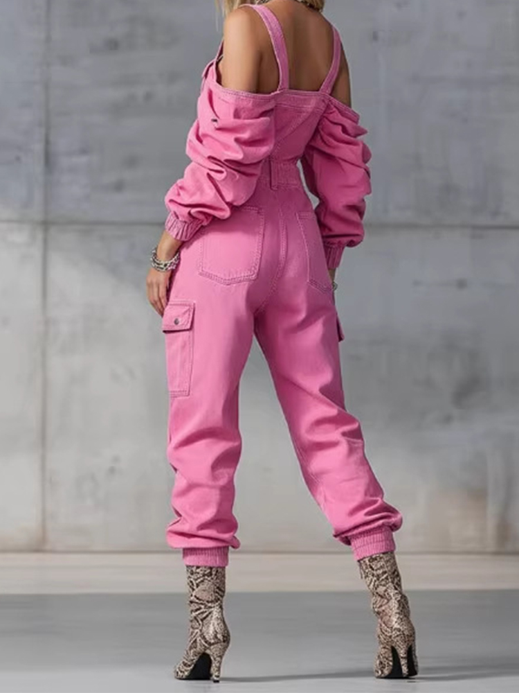 ファッションヴィンテージデニムジャンプスーツ レディース 無 - Women'S Fashion Vintage Off Shoulder Long Sleeve Jumpsuit のレビューと価格
