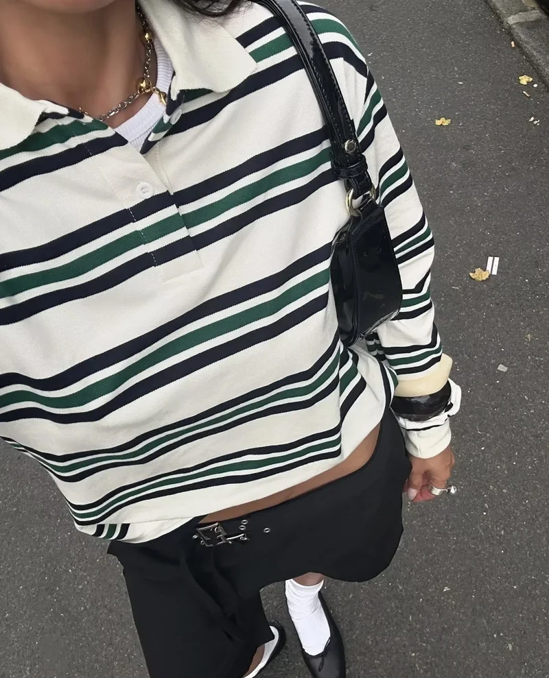 レディース ストライプ リラックス ラグビー ポロシャツ 長 - Women'S Fashion Rugby Top のレビューと価格