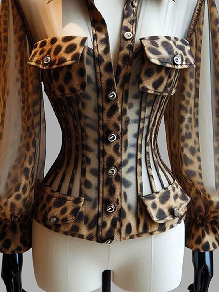 レディース　レオパード柄　シースルーコルセットブラウス　セク - Corset Top Boned のレビューと価格