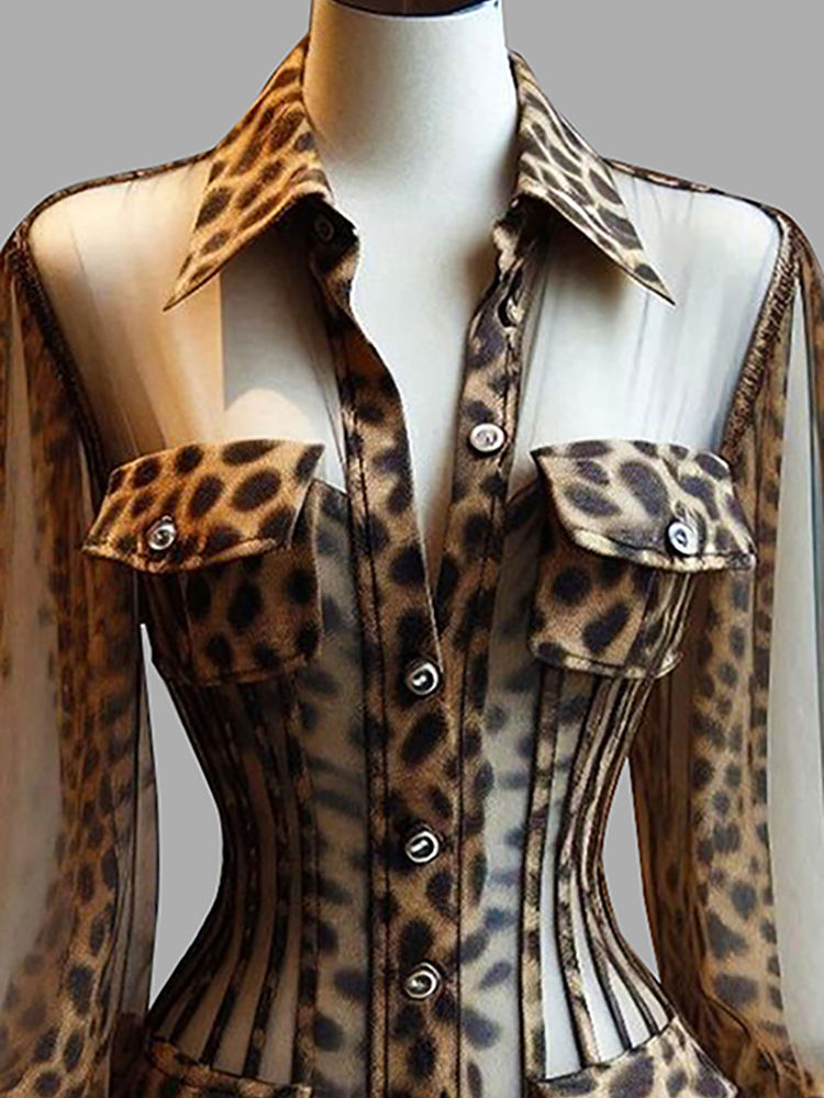 レディース　レオパード柄　シースルーコルセットブラウス　セク - Corset Top Boned のレビューと価格