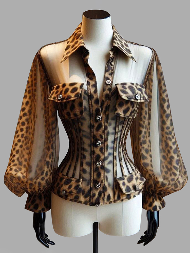 レディース　レオパード柄　シースルーコルセットブラウス　セク - Corset Top Boned のレビューと価格