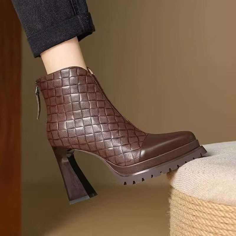 レトロハイヒールまたはブーツ女性の本革ポインテッドトゥスリム - Women'S Fashion Rain Boots のレビューと価格