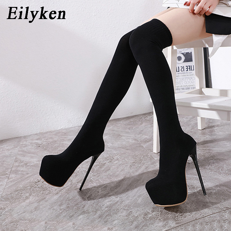 Eilyken-膝上ストレッチプラットフォーム生地,女性用ブ - Women'S Fashion Socks のレビューと価格