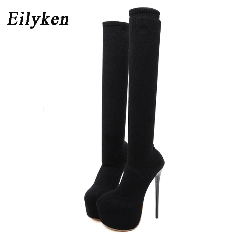 Eilyken-膝上ストレッチプラットフォーム生地,女性用ブ - Women'S Fashion Socks のレビューと価格