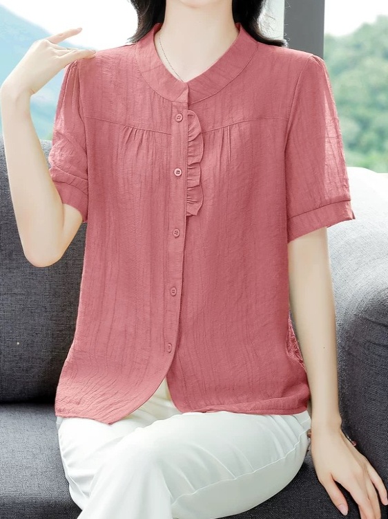 おしゃれなアイスシルクプリーツコットンリネン半袖シャツ レデ - Women Fashion Over 40 のレビューと価格