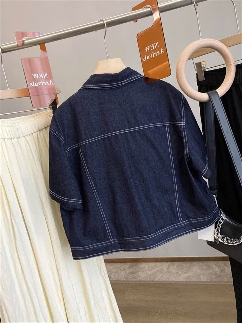 2025 夏の女性のスリムフィット半袖襟デニムジャケット薄い - Denim Shorts Women のレビューと価格