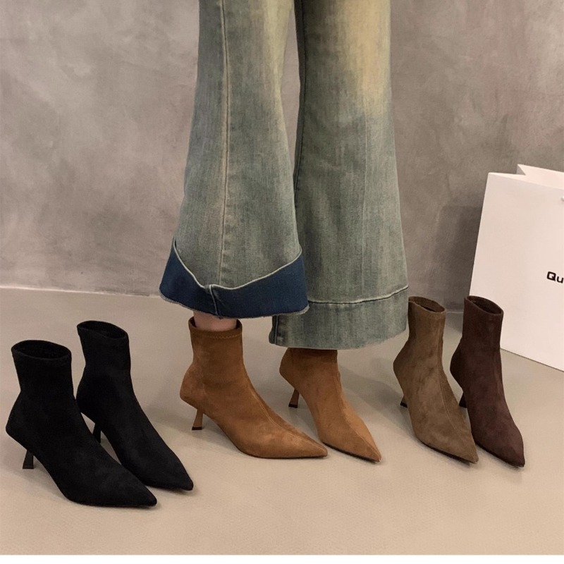 女性のスエードストレッチアンクルブーツポインテッドトゥ薄いス - Women'S Fashion Socks のレビューと価格