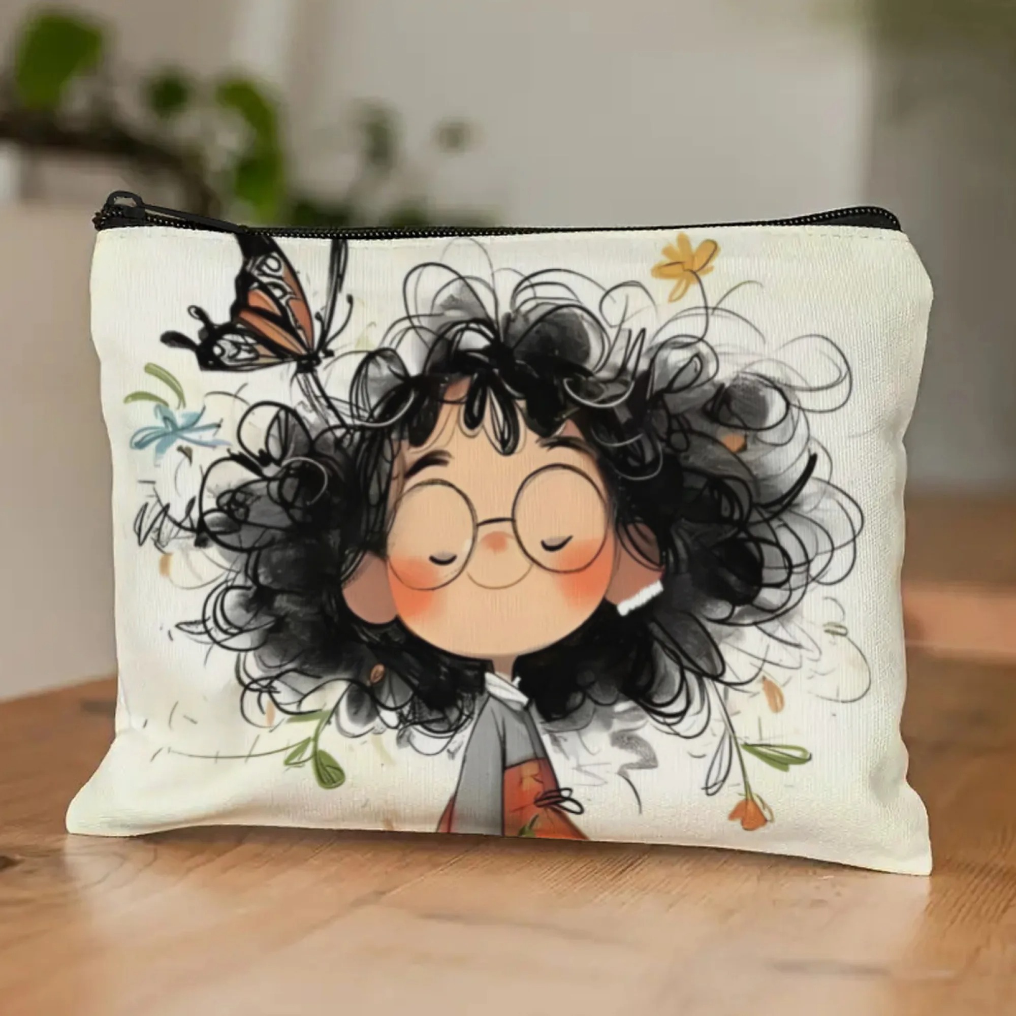漫画の女の子の化粧バッグジッパー付きトイレタリーバッグ女性オ - Coin Purse Women のレビューと価格