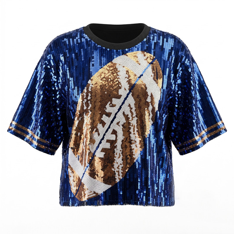 夏の新ファッションラグビープリントスパンコール女性半袖 Tシ - Women'S Fashion Rugby Top のレビューと価格