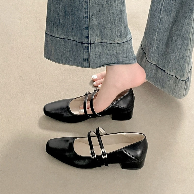 スクエアトゥローヒール女性銀色メリージェーンシューズファッシ - Women Fashion Store のレビューと価格