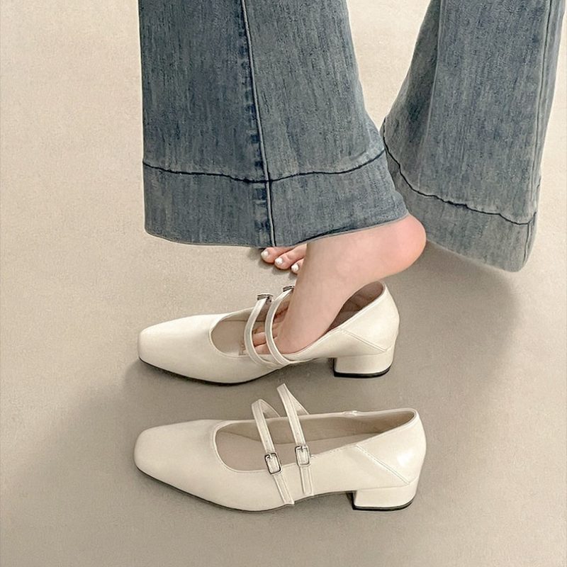 スクエアトゥローヒール女性銀色メリージェーンシューズファッシ - Women Fashion Store のレビューと価格