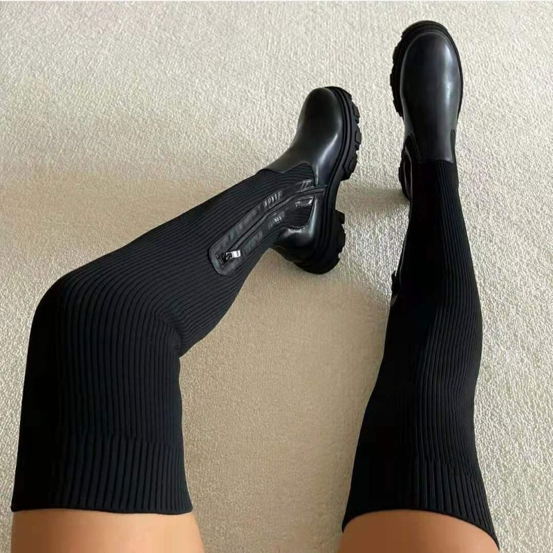 2025 冬の靴の女性の靴下ブーツファッション膝腿の高ブーツ - Women'S Fashion Socks のレビューと価格