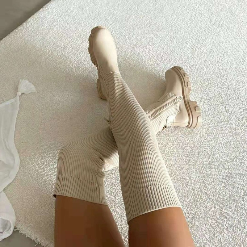 2025 冬の靴の女性の靴下ブーツファッション膝腿の高ブーツ - Women'S Fashion Socks のレビューと価格
