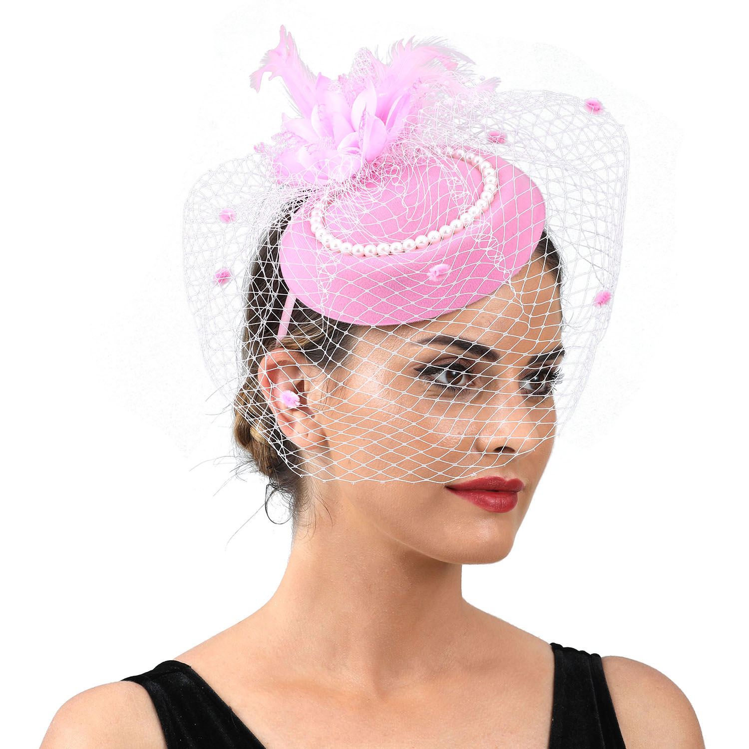 女性用フェザーファシネーターハット、ベール付き、パール付きス - Women'S Fashion Kentucky Derby のレビューと価格