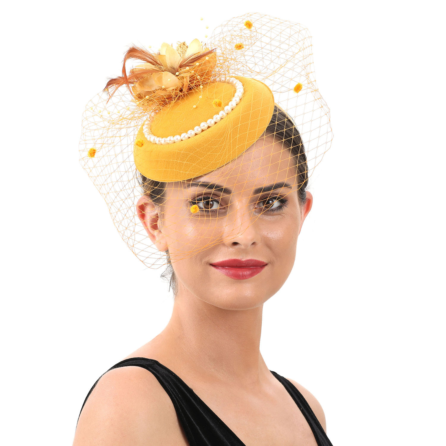 女性用フェザーファシネーターハット、ベール付き、パール付きス - Women'S Fashion Kentucky Derby のレビューと価格