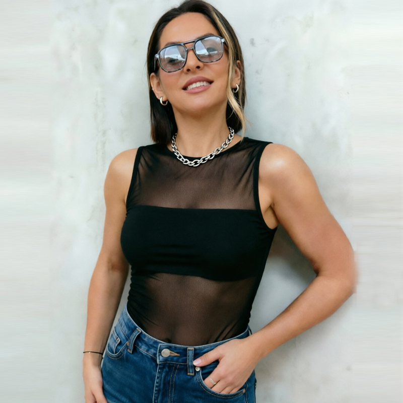 HXAO 女性チュールブラックボディスーツ夏ノースリーブシア - Corset Top Boned のレビューと価格